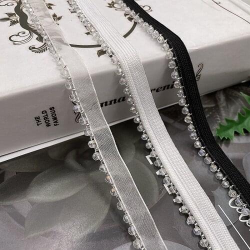 5Yards Black White Beading Crystal Trims Beaded Ribbon For Sewing Clothing Collar Headdress Accessories Organza Lace Decoration