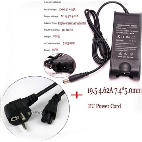 Power Adapter For DELL Laptop 19.5V 4.62A + EU Plug For Dell inspiron PA-10 1545 N4010 N4030 N4050 D610 D620 D630 Pa-1900-02D