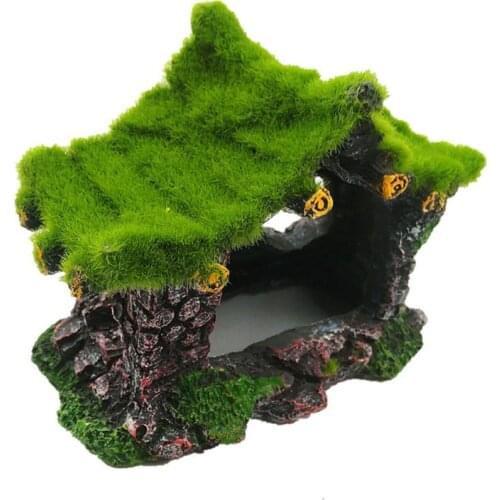 Aquarium Ornament Hollow Moss Resin House Fish Hideout Hideaway for Betta Turtle