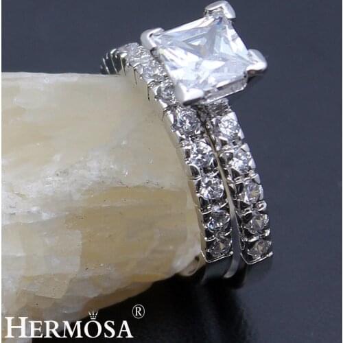 BIG PROMOTION Hermosa Engagement Jewelry White Zircon Romantic Wedding Bands 1 Pair Rings Size 7# 8
