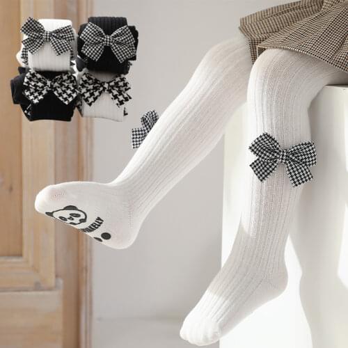 Children Baby Girls Bow Knot Solid Knitted Tights Autumn Winter Warm Stretch Kids Infant Toddler Cotton Soft Pantyhose 0-4Years