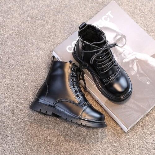 Children Autumn Winter Martin Boots Girls Fashion Side Zip Short Boots Boys Black Warm Boots With Velvets