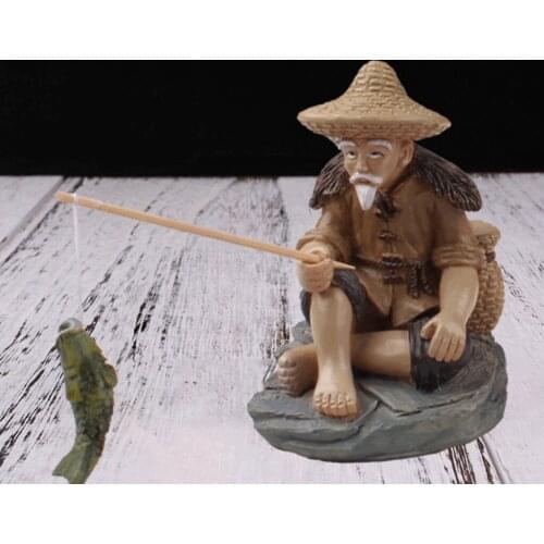 Fisherman Figurines Garden Statue Miniature Figure Indoor Outdoor Sculpture