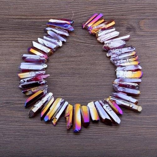 Purple Rainbow Titanium Natural Crystal Quartz Top Drilled Point Stick Beads Charm Pendant Beads Jewelry Making Handmade Earring