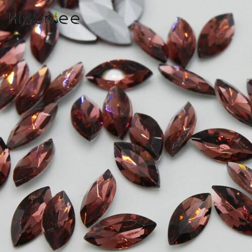 Hisenlee Medium Purple Color Point Back Marquise Earth Facets Glass Horse Eye Rhinestones All Sizes Select Handicrafts Decor