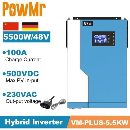 5.5KW Pure Sine Wave Hybrid Inverter 48V 220V MPPT 100A Solar Charge PV 500V Input Running without Battery Support WIFI function