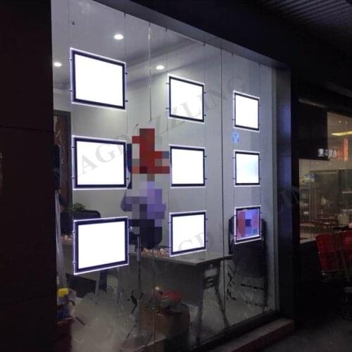 9PCS A3 Single Sided Cable Wire Hanging Systems Kit,Acrylic Frame LED Edge-lit Window Display for Real Estate Shop