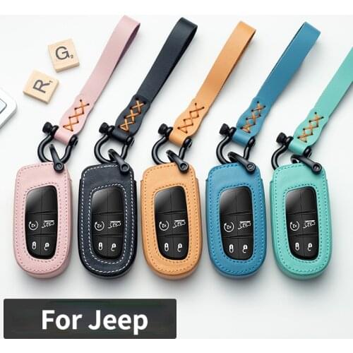 Leather +tpu Car Key Cover Case Key Chain Key Chain Protector for Jeep Grand Cherokee Chrysler 300C Renegade Fiat Freemont 2018