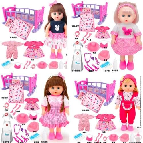35cm baby doll cradle bed girl dolls can talk water blink eyes bebe reborn full vinyl doll children play house toys gift