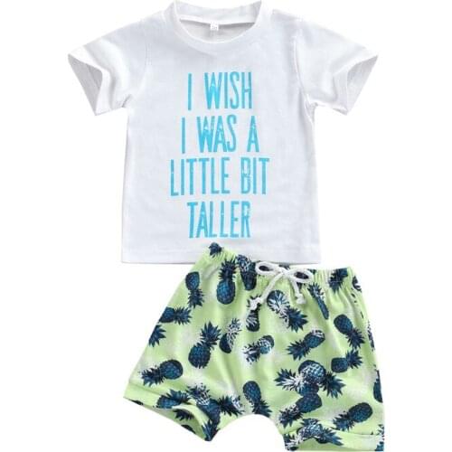 Boys Summer Casual Two-piece Clothes Set White Short Sleeve Round Collar Tops and Elastic Waist Pineapple Shorts 0-3Y