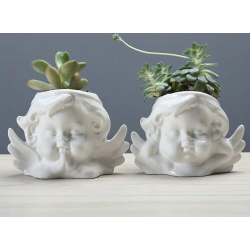 Little Angel Flower Pots Ceramic Planters for Succulents Plants Angel Figurine Ornament Home Garden Desktop Decoration
