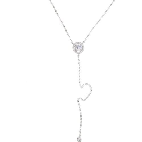 Fashion 925 sterling silver rose Gold color Necklace, Y Layering Necklace, big CZ round charm Women wedding Necklace