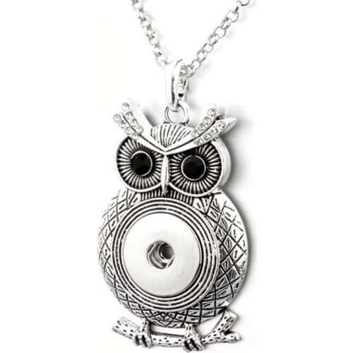 New Owl Snap Necklace Rhinestone Crystal 18mm Snap Button Necklace with Chains Bohemia Mini Button Necklace Jewelry
