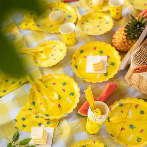 Party Disposable Tableware Paper Plates Cups Fruit Baby Shower Birthday Kids Favors Summer Pool Beach Picnic Decoration Supplies