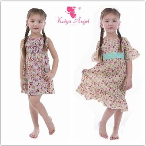 Kaiya Angel Girls Cute Short Sleeve Summer Morning Glory Bowknot Floral Dress Princess Spring Summer Autumn Children Clothing