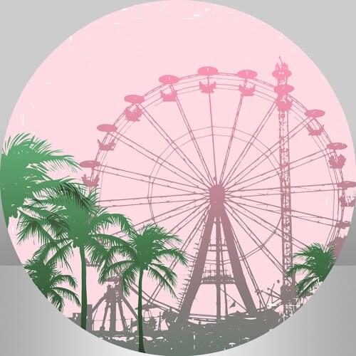 Pink Round Backdrop Fairy Ferris wheel Kids Birthday Party Background Photo Studio Circle Background Elastic Cover