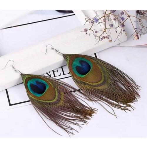 Summer Boho Peacock Feather Dangle Earrings For Women Oorbellen Hangers 2020 Handmade Vintage Tassel Earrings