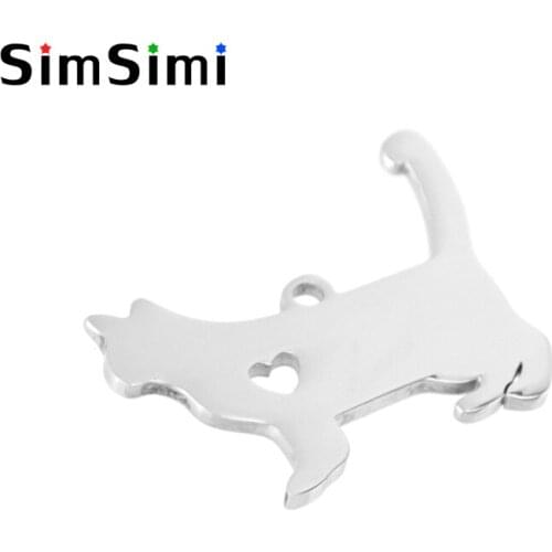 Simsimi Stainless steel heart love in cat Pendant small charms cats ID tags Diy blank pet tags both sides mirror polished 10pcs