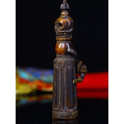 5"Tibet temple Natural yak bone Hand-carved French seal Skull head Buddhist seal Pendant amulet Town House Exorcism