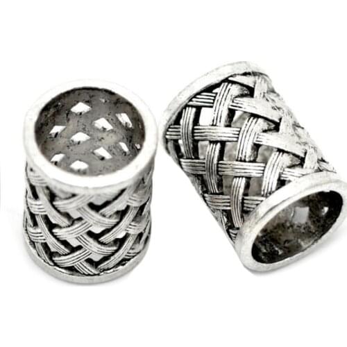 Vintage Antique Bronze Hair Braid Beard Dreadlock Beads Rings Tube Viking Rune Charm Pendant for DIY Necklace Jewelry