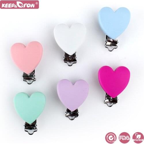Keep&Grow 10pcs Heart Silicone Pacifier Clips Food Grade Baby Teethers Chewable Teething Beads DIY Nipple Chain Holder Baby Toys