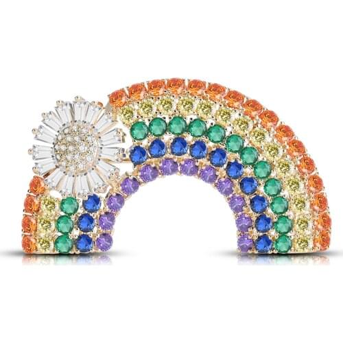 Luxury Colorful Zircon Crystal Rainbow Brooches for Women Copper Micro-Paving Brooch Pin Fashion Badge Dress Hat Accessories