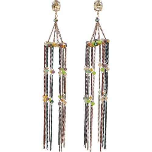 Handmade Crystal Beads Chain dangle Long Tassel Earrings For Women bohemian Red green blue purple colorful Fashion boho jewelry