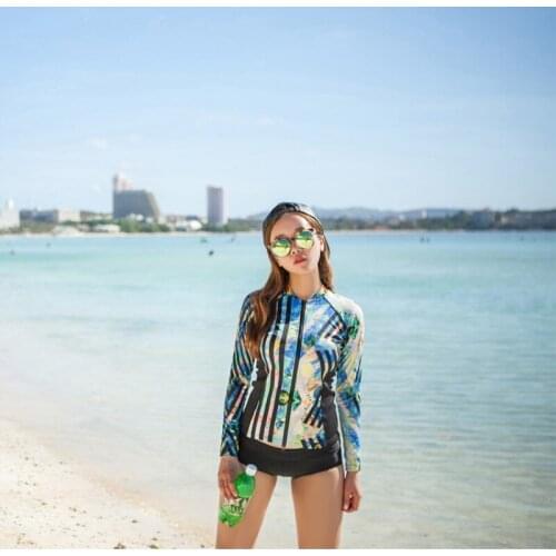 3 Pcs/Set Rash Guard Women Windsurf Rashgard Surf Print Front Zipper Girl Swimsuit 2018 Long Sleeve Sun Protection Bathing Suit