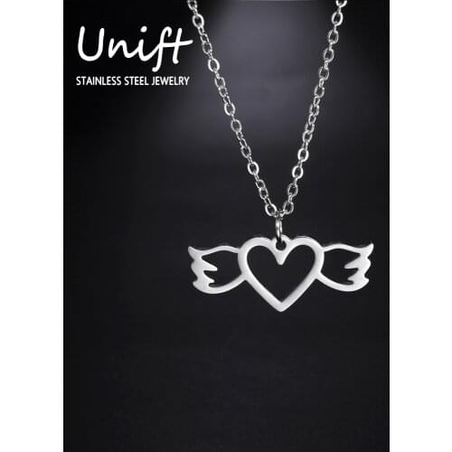 Unift Romantic Flying Love Necklace Heart with Wings Choker Stainless Steel Cute Trendy Jewelry Gilrs Womens Accessories Gifts