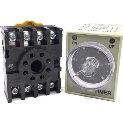 1PC AH3-3 Power On Delay Timer Time Relay Range Adjustable 1S 3S 6S 10S 30S 60S 3M 6M 10M 30M 60M With PF083A Base 24VDC 8Pins