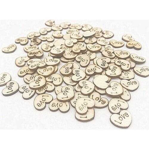 100 pcs wooden love heart slice for wedding decoration Small wooden chips for DIY
