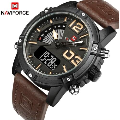 2019 NAVIFORCE Mens Fashion Sport Watches Men Quartz Analog Date Clock Man Leather Military Waterproof Watch Relogio Masculino