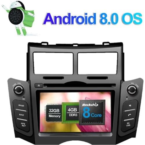 4GB RAM Android 8.0 Car Radio DVD Player For Toyota Yaris 2005 2006 2007 2008 2009 2010 2011 with GPS Navigation Bluetooth Wifi