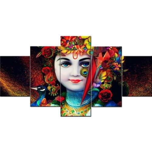 5 Panel Canvas Wall Art Indian Paintings Radha Wall Art Krishna Hinduism Pictures Modern Home Decor Drop shipping