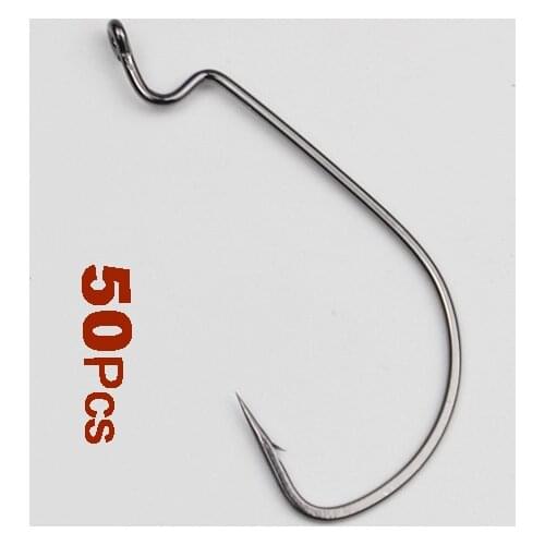50pcs 6#-5/O Wide Gap Worm Fishing Hooks crank hook for Soft Worm Bait Crankbait Fishing Tackle accessories pesca