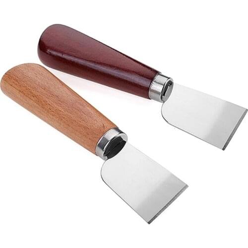 53CA DIY Leathercraft Tool Wooden Handle Stainless Steel Leather Cutting Knife Leather Shovel Knife