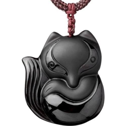 Free shipping Free shipping Pure obsidian fox frosted glass pendant