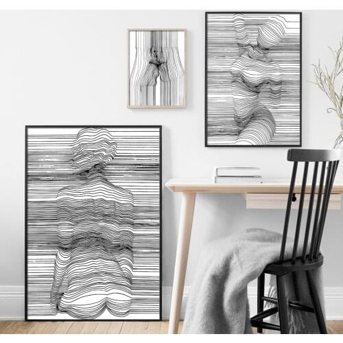 Black White Abstract Line Sexy Women Lips Wall Art Canvas Painting Nordic Posters And Prints Wall Pictures For Living Room Decor