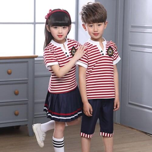 Kids Kindergarten Clothing Children Primary School Wear Child Short Sleeve School Uniform Childrens Clothing 2pcs D-0522