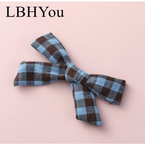 2020 New School Girls Plaid Cotton Bows Hair Clips Cute Kids Girls Fabric Handtie Hairpins Child Hair Barrettes