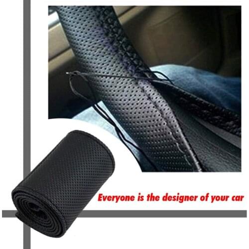 DIY Car Steering Wheel Cover Fiber Leather with Needle Braid on Steering Wheel SkidProof 36-38cm Car Styling Interior accessorie