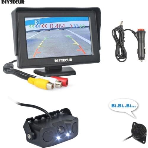 DIYSECUR Wired 4.3" Color TFT LCD Car Monitor + Waterproof Parking Radar Video Parking Sensor Car Camera Parking System Kit