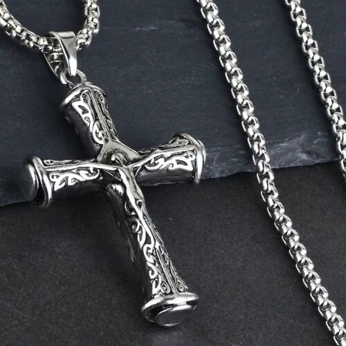 Long Fashion Mens Necklaces & Pendants Metal Silver Color Chain Hip Hop Jewelry Cross Pendants Best Friends Accessories MN156