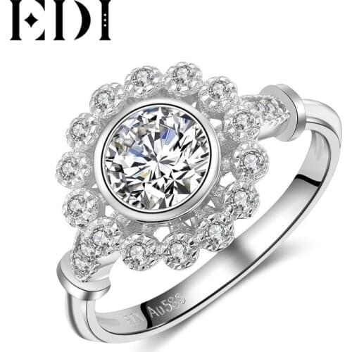 EDI Halo 0.8ct Round Cut Moissanites Diamond 14K 585 White Gold Engagement Ring Wedding Bands For Women Fine Jewelry