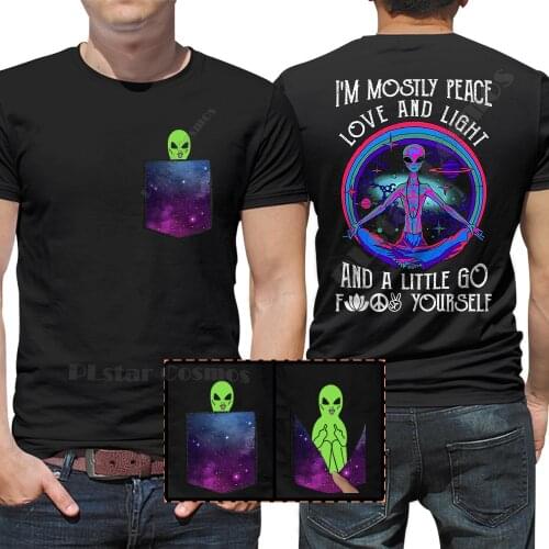 I'm Mostly Peace Love And Light Hippie Pocket T-Shirt Cotton T shirts Women for Men Hip hop tops Funny t-shirts