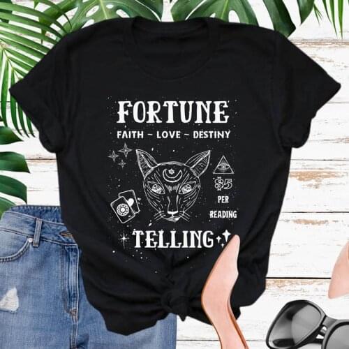 Fortune Telling T-shirt Retro Gypsy Cat Mom Gift Tshirt Aesthetic Women Short Sleeve Graphic Witch Top Tee Shirt