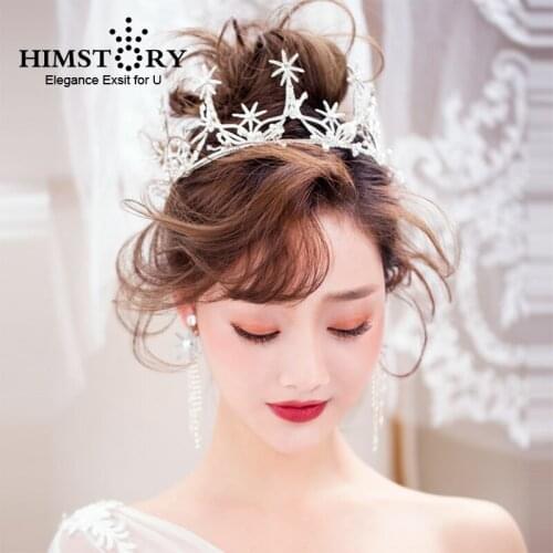 Himstory Fairy Wedding Bridal Tiara Crowns Handmade Princess Sunflower Queen Style Pageant Crystal Pearl Hair Accessories