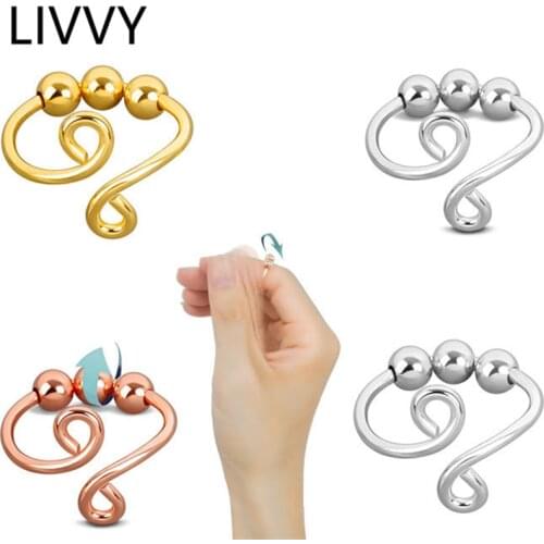 LIVVY Reduce Pressure Rotatable Beads Ring for Women Fashion Hot Refinement Temperament Jewelry Accessories Rings