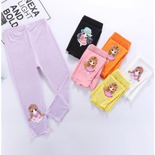 Summer Kids Pants Girls Leggings 3 to13Years Baby Clothes Children Candy Color Modal Skinny Print Cartoon Trousers Cropped Pants