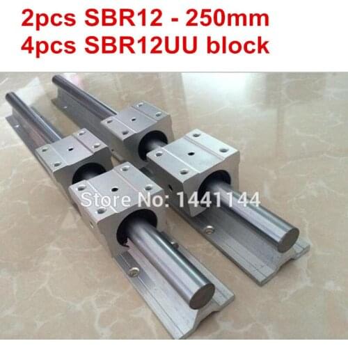 SBR12 linear guide rail: 2pcs SBR12 - 250mm linear guide + 4pcs SBR12UU block for cnc parts